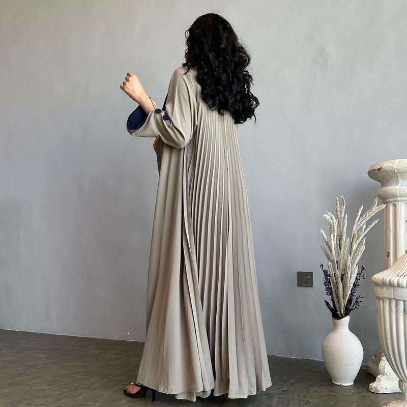فستان طويل محتشم أنيق بلون سادة للنساء من بوليستر 100% - Image 3