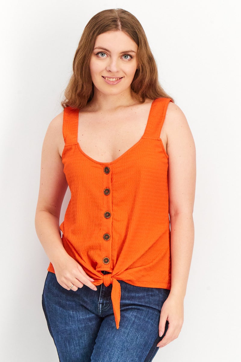 Sanctuary Women U Neck Sleeveless Textured Crop Top, Orange - Image 1