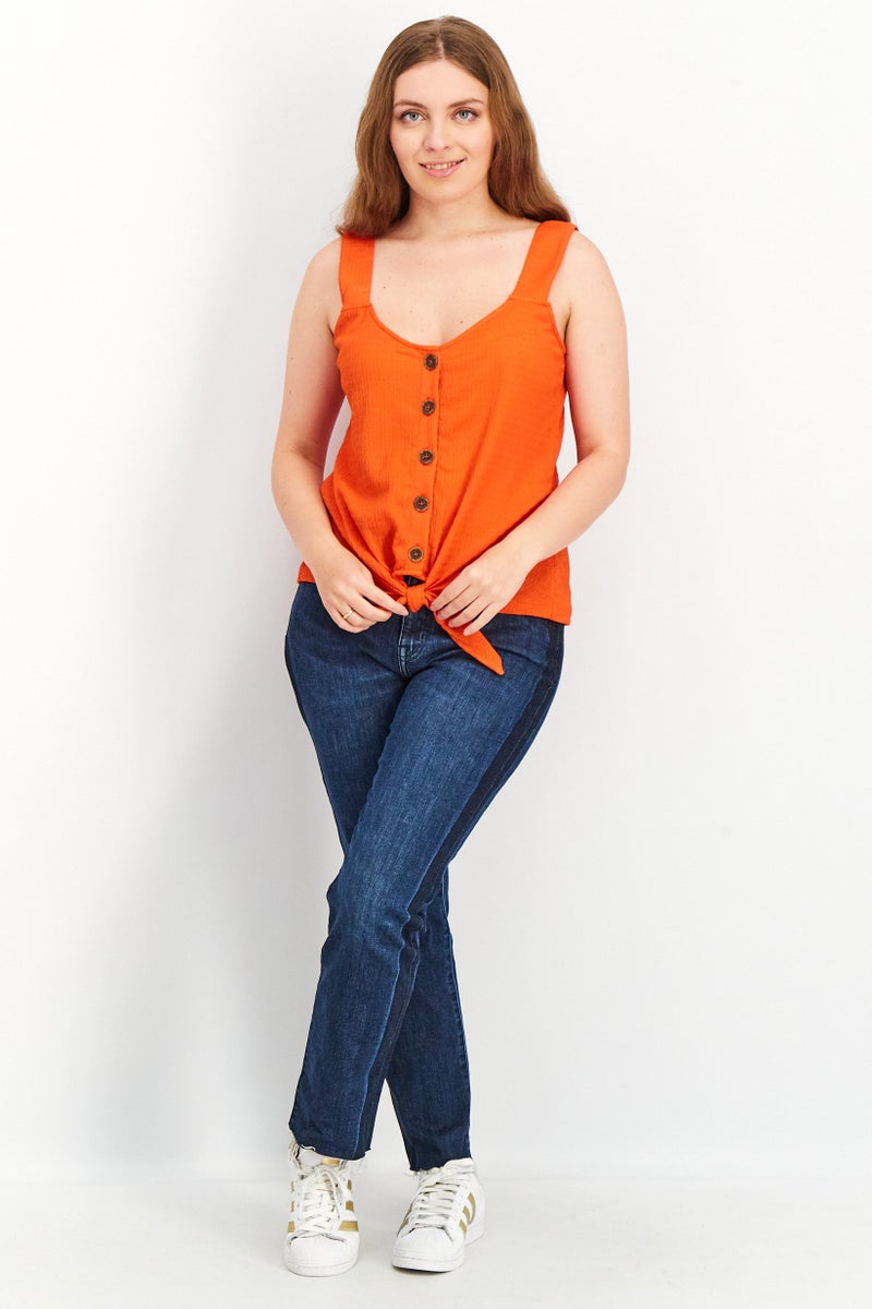 Sanctuary Women U Neck Sleeveless Textured Crop Top, Orange - Image 2