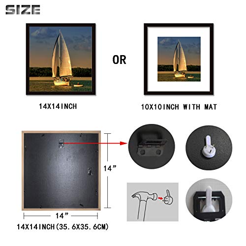 VITOIVE 14x14 Frame Black With Mat 10x10 Solid Wood Picture Frames Wall Mounting (1 pack, 14x14 Inch)… - Image 4
