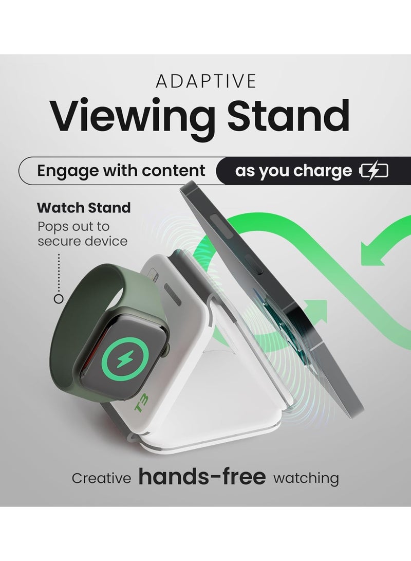 MUNTAQI 3 in 1 Wireless Charging Station – Foldable Magnetic Fast Charger for iPhone, Apple Watch & AirPods – 18W Qi-Certified Fast Charging Pad, Travel-Friendly Wireless Charger Dock Stand – Black - Image 2