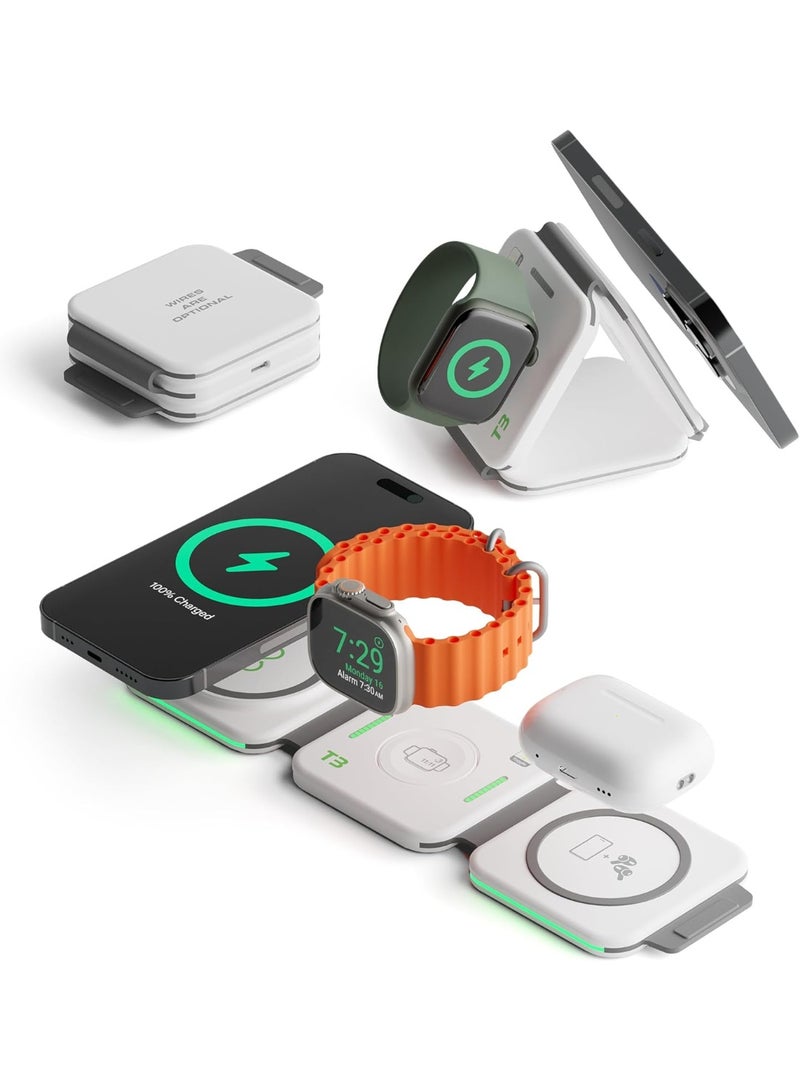 MUNTAQI 3 in 1 Wireless Charging Station – Foldable Magnetic Fast Charger for iPhone, Apple Watch & AirPods – 18W Qi-Certified Fast Charging Pad, Travel-Friendly Wireless Charger Dock Stand – Black - Image 1