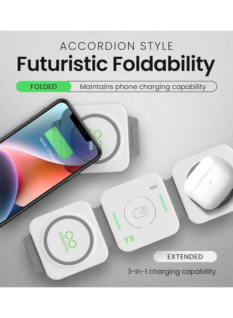 MUNTAQI 3 in 1 Wireless Charging Station – Foldable Magnetic Fast Charger for iPhone, Apple Watch & AirPods – 18W Qi-Certified Fast Charging Pad, Travel-Friendly Wireless Charger Dock Stand – Black - Image 4