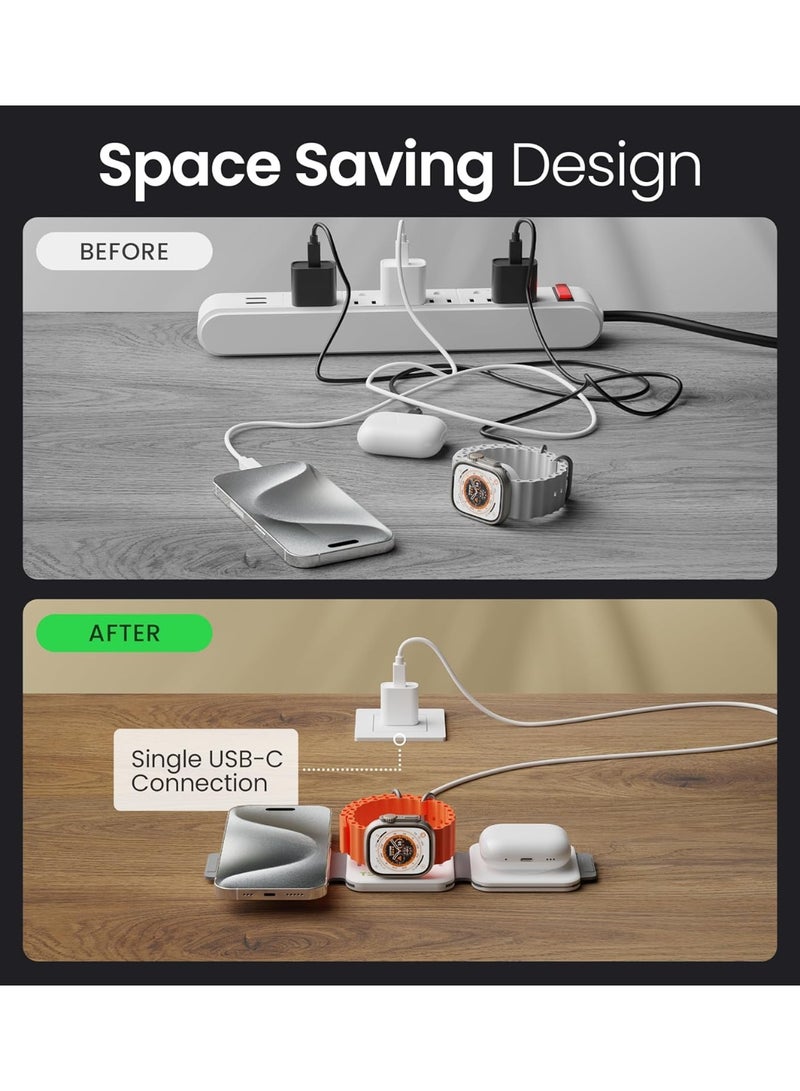 MUNTAQI 3 in 1 Wireless Charging Station – Foldable Magnetic Fast Charger for iPhone, Apple Watch & AirPods – 18W Qi-Certified Fast Charging Pad, Travel-Friendly Wireless Charger Dock Stand – Black - Image 5