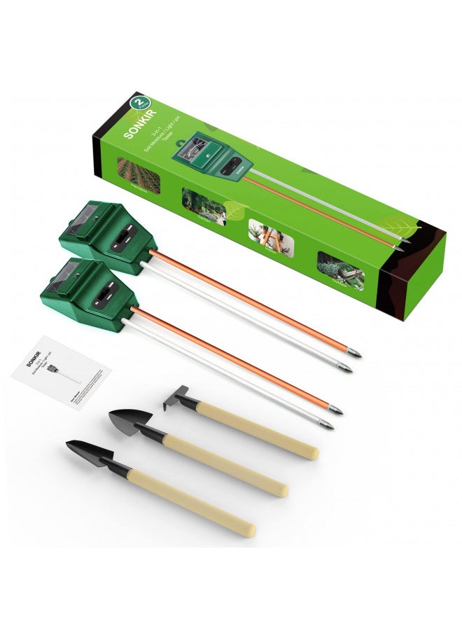 SONKIR - SONKIR Soil pH Meter, MS02 3-in-1 Soil Moisture/Light/pH Tester Gardening Tool Kits for Plant Care, Great for Garden, Lawn, Farm, Indoor & Outdoor Use (Green), 2 Packs - Image 1