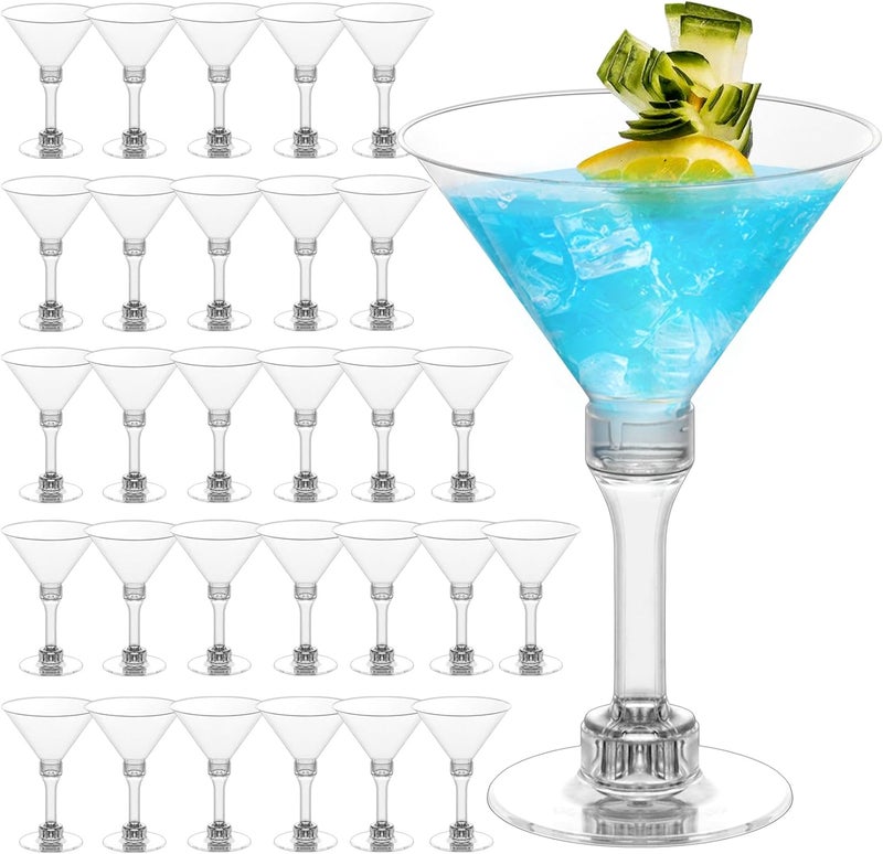 GGOLDMER 50 Sets Plastic Martini Glasses - 5 oz Disposable Cocktail Glasses with Stem, Disposable Tall Martini Glasses for Christmas New Year Party, Wedding, Wine, Margarita, Desserts, Ice Cream, Unbreakable - Image 1
