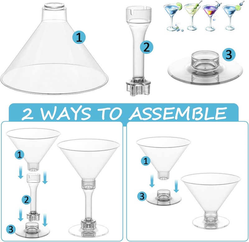 GGOLDMER 50 Sets Plastic Martini Glasses - 5 oz Disposable Cocktail Glasses with Stem, Disposable Tall Martini Glasses for Christmas New Year Party, Wedding, Wine, Margarita, Desserts, Ice Cream, Unbreakable - Image 3