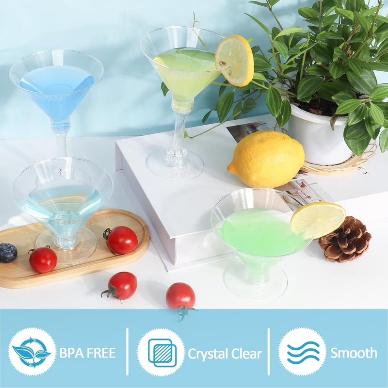 GGOLDMER 50 Sets Plastic Martini Glasses - 5 oz Disposable Cocktail Glasses with Stem, Disposable Tall Martini Glasses for Christmas New Year Party, Wedding, Wine, Margarita, Desserts, Ice Cream, Unbreakable - Image 4