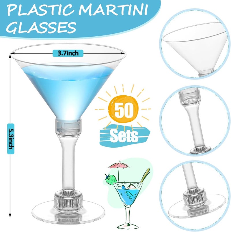 GGOLDMER 50 Sets Plastic Martini Glasses - 5 oz Disposable Cocktail Glasses with Stem, Disposable Tall Martini Glasses for Christmas New Year Party, Wedding, Wine, Margarita, Desserts, Ice Cream, Unbreakable - Image 2