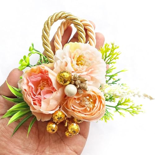ADIKALA™ Handmade Artificial Big Peonies 3 Flower Bunch for Trousseau Packing, Ready to use Flower Brooch Hamper for Decoration, Gift Wrapping Flowers (3, Peach) - Image 1