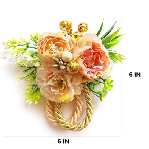 ADIKALA™ Handmade Artificial Big Peonies 3 Flower Bunch for Trousseau Packing, Ready to use Flower Brooch Hamper for Decoration, Gift Wrapping Flowers (3, Peach) - Image 4