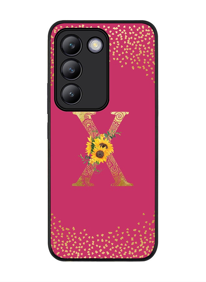 Stylizedd Rugged Black edge case for Vivo V30 Lite 5G, Cover Custom Monogram Initial Letter Mandala Floral Pattern Alphabet - X ( Deep Pink Rose ) - Image 1