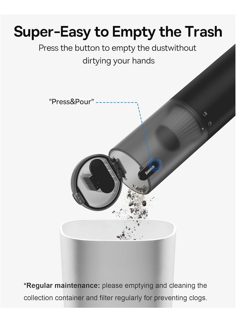 Baseus Car Vacuum Portable Cordless,12000Pa Handheld Car Vacuum Cleaner with USB C Fast Charging, Single Touch Empty, Multi-Function Air Blower Inflator Pump for Car, Swim Rings, Air Mattress, Pet Hair, Desk  - Image 3