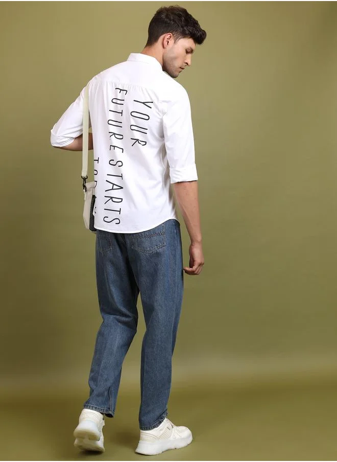 Ketch Slim Fit Slogan Print Cotton Casual Shirt by Styli