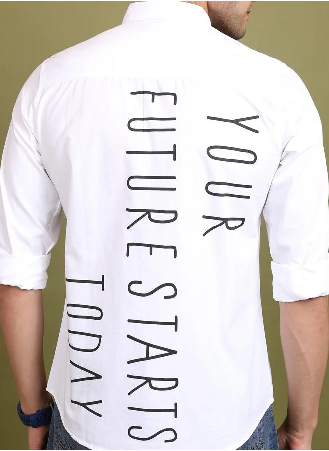 Ketch Slim Fit Slogan Print Cotton Casual Shirt by Styli