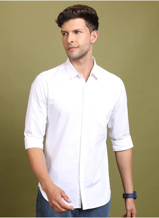 Ketch Slim Fit Slogan Print Cotton Casual Shirt by Styli