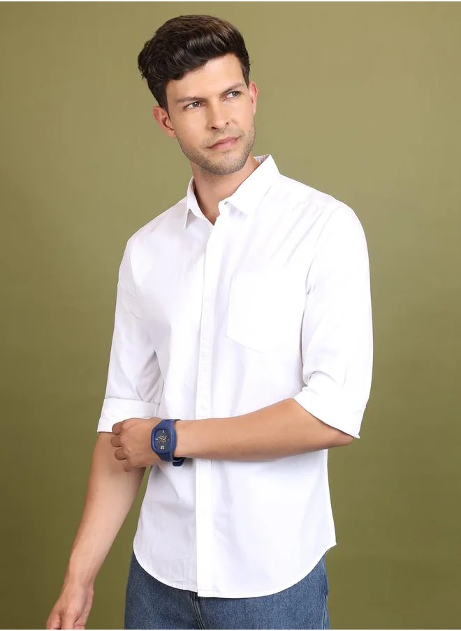 Ketch Slim Fit Slogan Print Cotton Casual Shirt by Styli