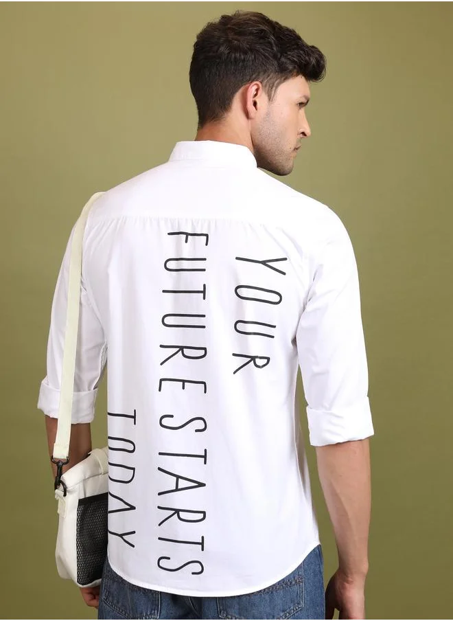 Ketch Slim Fit Slogan Print Cotton Casual Shirt by Styli