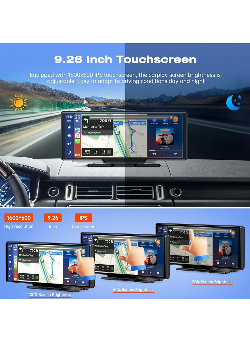 Generic - Wireless CarPlay Car Stereo Receiver, 9.26 Inch Portable Touch Screen GPS Navigation for Cars, Bluetooth, Android Auto, Siri/Google Assistant, Black - Image 1