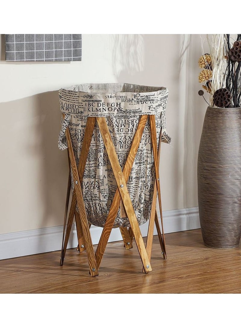 FFD Laundry Basket Foldable Laundry Basket Bin with Wooden Frame Foldable Storage Hamper with Removable Liner Bag Baby Nursery Dog Toy Blanket Storage Organizer - Image 2