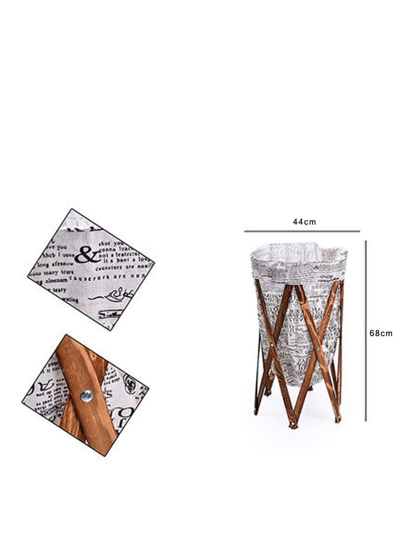 FFD Laundry Basket Foldable Laundry Basket Bin with Wooden Frame Foldable Storage Hamper with Removable Liner Bag Baby Nursery Dog Toy Blanket Storage Organizer - Image 4