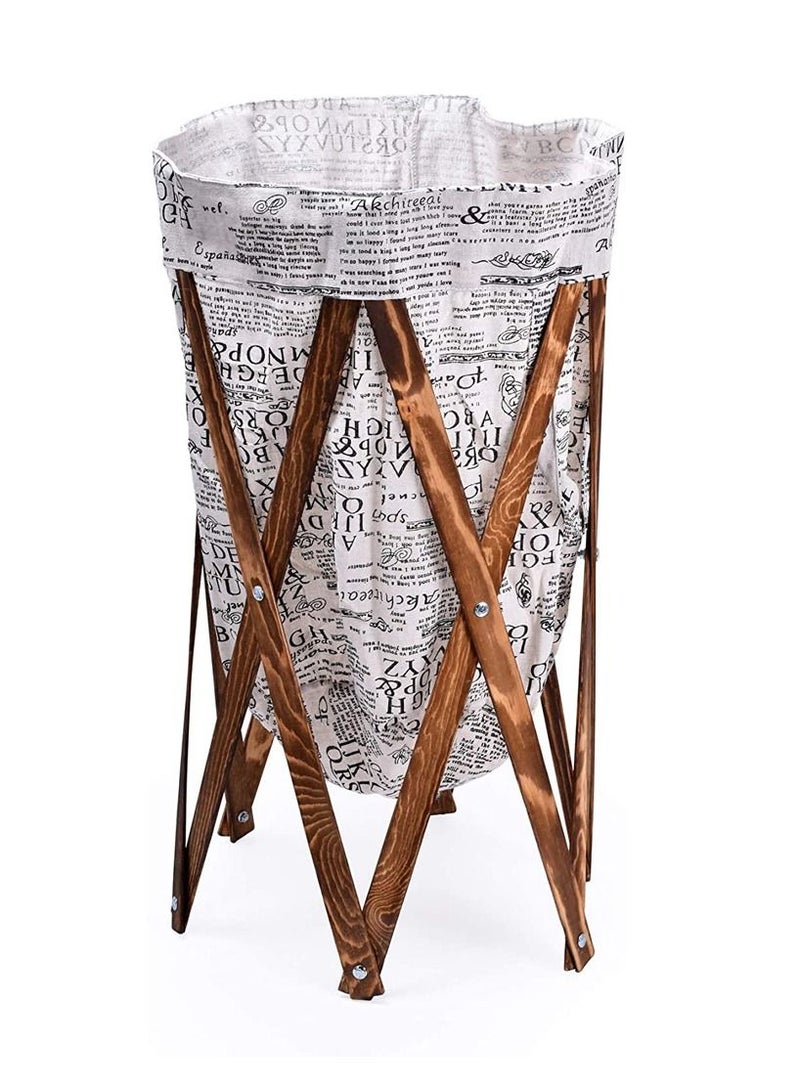 FFD Laundry Basket Foldable Laundry Basket Bin with Wooden Frame Foldable Storage Hamper with Removable Liner Bag Baby Nursery Dog Toy Blanket Storage Organizer - Image 1