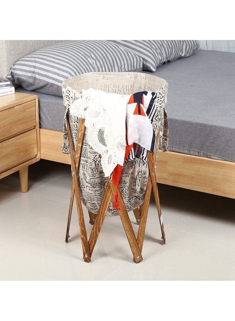 FFD Laundry Basket Foldable Laundry Basket Bin with Wooden Frame Foldable Storage Hamper with Removable Liner Bag Baby Nursery Dog Toy Blanket Storage Organizer - Image 3