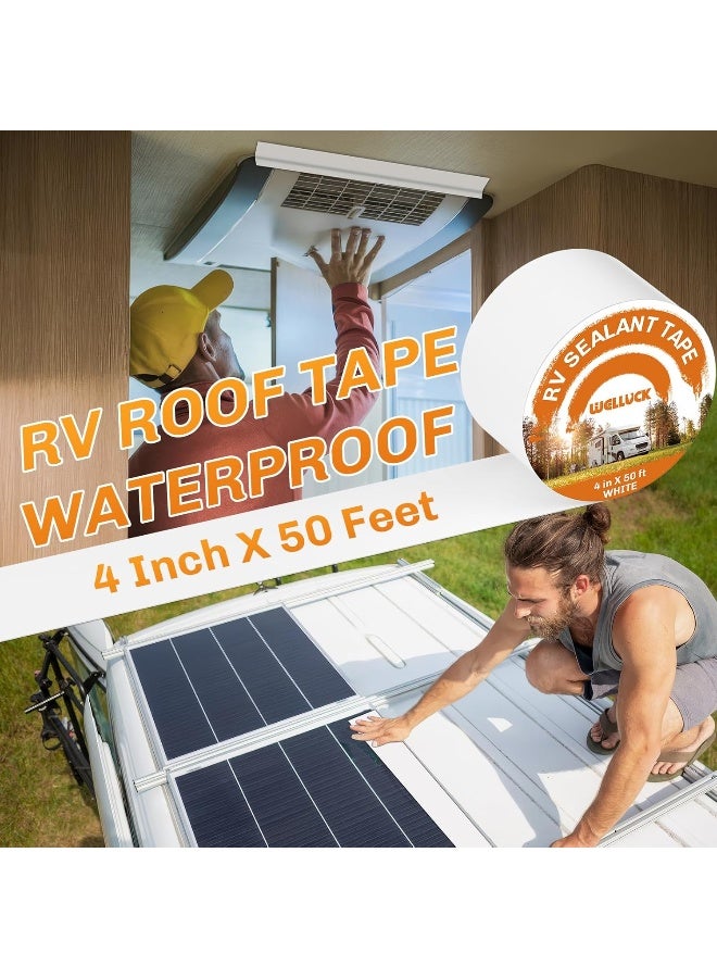 WELLUCK RV Roof Tape Sealant Roofing Tape, 4 Inch X 50 Foot Natural White RV Tape for Roof Repair Camper Trailer Boat Sealing Leak Repair, UV & Waterproof - Image 3