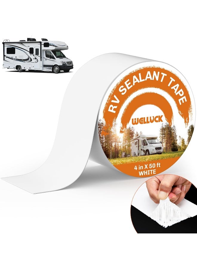 WELLUCK RV Roof Tape Sealant Roofing Tape, 4 Inch X 50 Foot Natural White RV Tape for Roof Repair Camper Trailer Boat Sealing Leak Repair, UV & Waterproof - Image 1