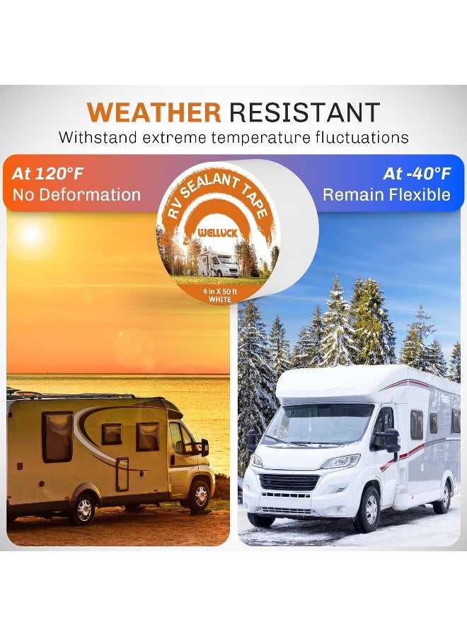 WELLUCK RV Roof Tape Sealant Roofing Tape, 4 Inch X 50 Foot Natural White RV Tape for Roof Repair Camper Trailer Boat Sealing Leak Repair, UV & Waterproof - Image 5