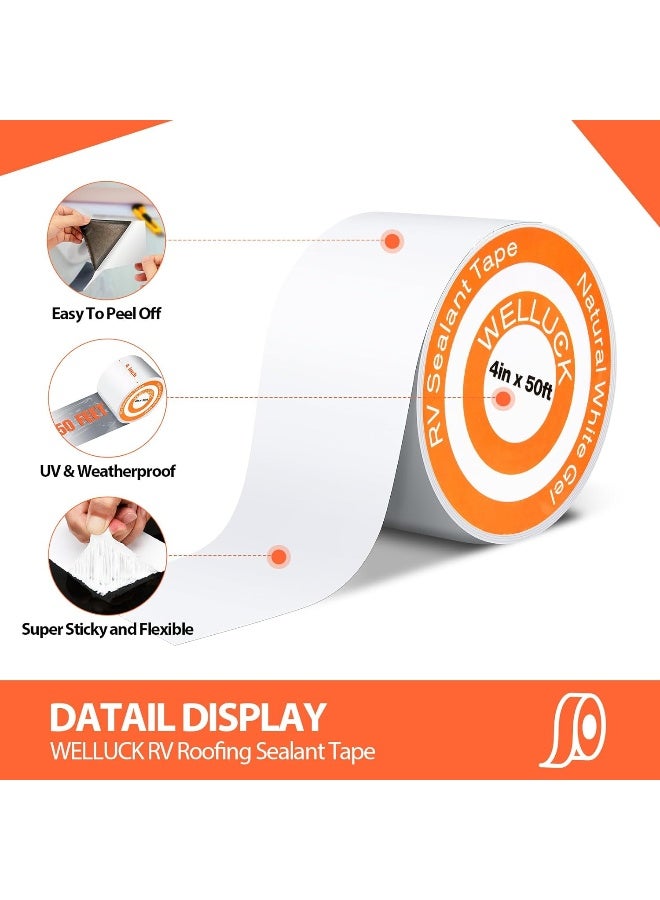 WELLUCK RV Roof Tape Sealant Roofing Tape, 4 Inch X 50 Foot Natural White RV Tape for Roof Repair Camper Trailer Boat Sealing Leak Repair, UV & Waterproof - Image 2