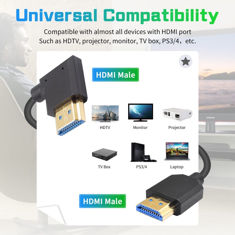 دوتك كابل HDMI بزاوية قائمة من بدقة 8K بطول 1-4 أقدام، كابل HDMI ملفوف بسرعة 48 جيجابت في الثانية، كابل HDMI ملفوف فائق النحافة من ذكر إلى ذكر يدعم HDR الديناميكي، بدقة 8K@60Hz متوافق مع الإصدارات السابقة لدقة 4K فائقة الوضوح و1080p و3D - Image 5