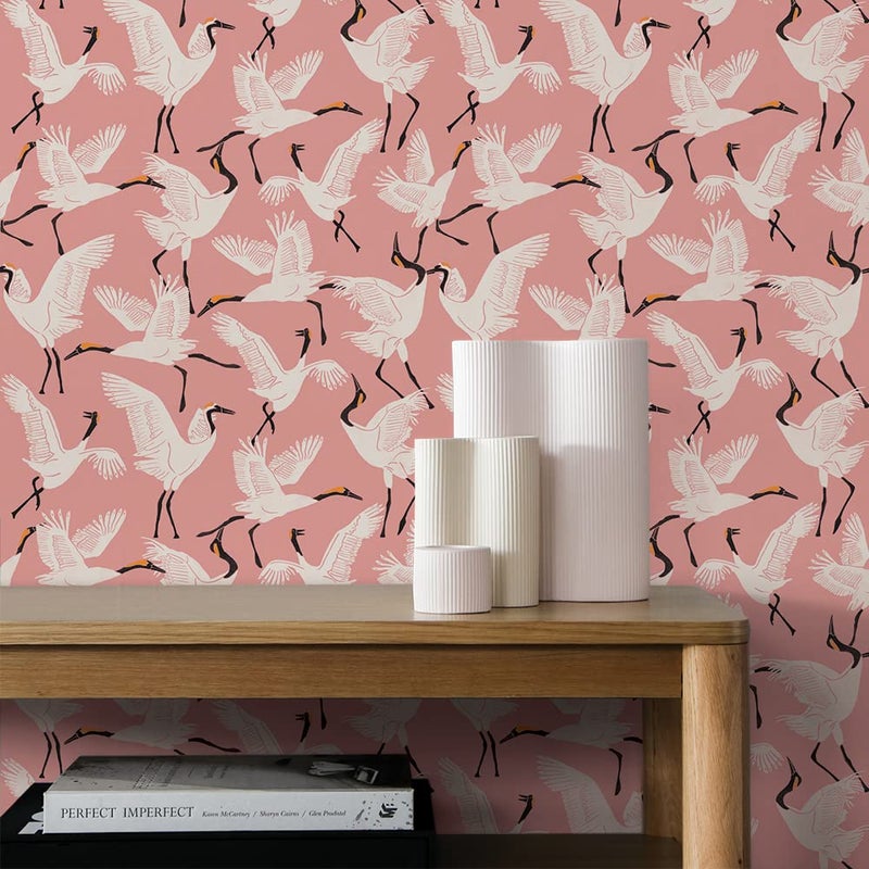 Tempaper x Novogratz Pink Family of Cranes Removable Peel and Stick Wallpaper, 20.5 in X 16.5 ft, Made in The USA - Image 3
