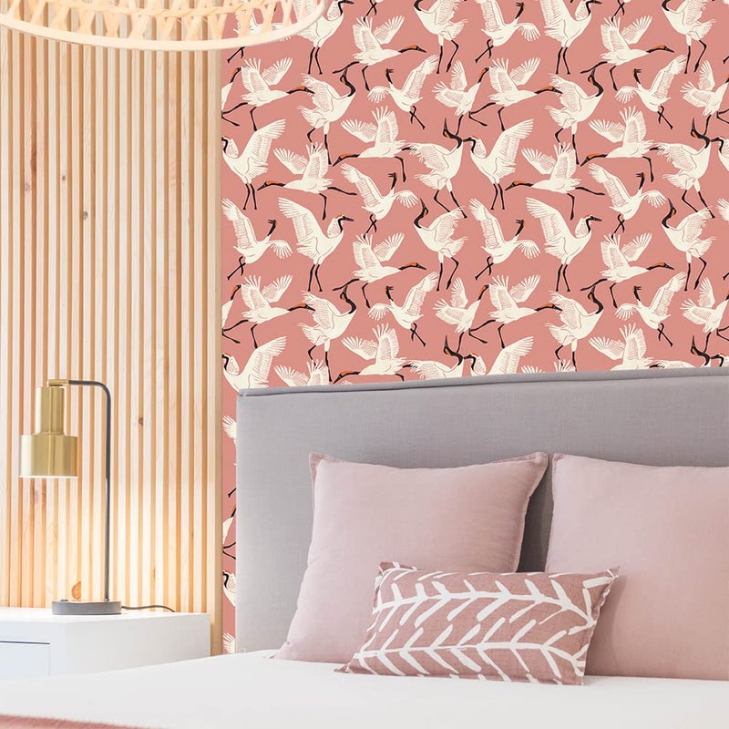 Tempaper x Novogratz Pink Family of Cranes Removable Peel and Stick Wallpaper, 20.5 in X 16.5 ft, Made in The USA - Image 4