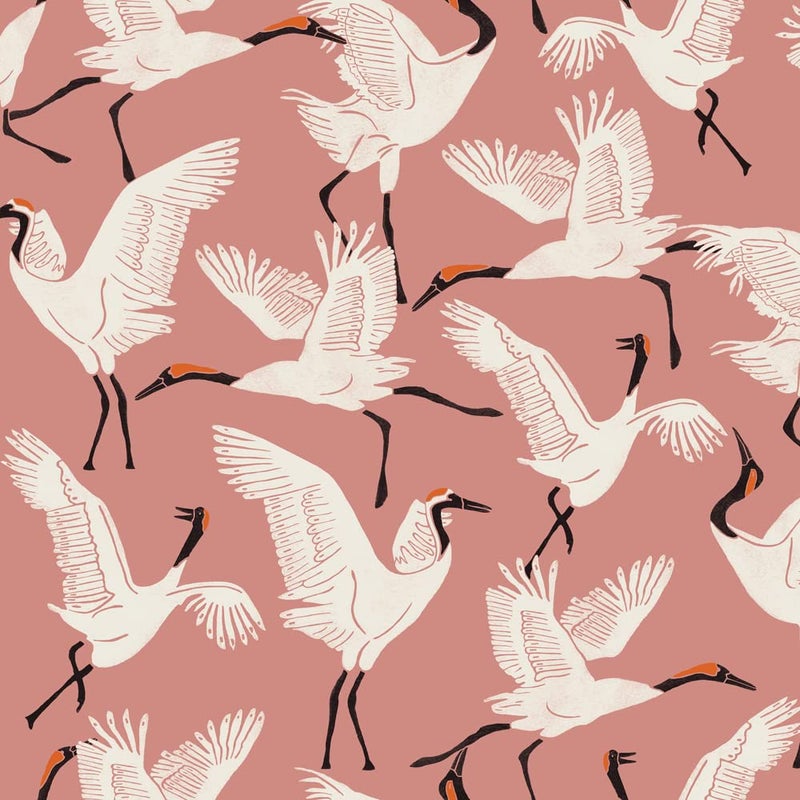 Tempaper x Novogratz Pink Family of Cranes Removable Peel and Stick Wallpaper, 20.5 in X 16.5 ft, Made in The USA - Image 1