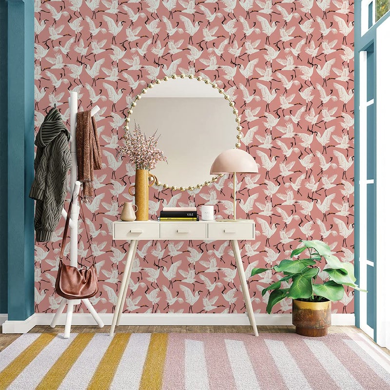 Tempaper x Novogratz Pink Family of Cranes Removable Peel and Stick Wallpaper, 20.5 in X 16.5 ft, Made in The USA - Image 5