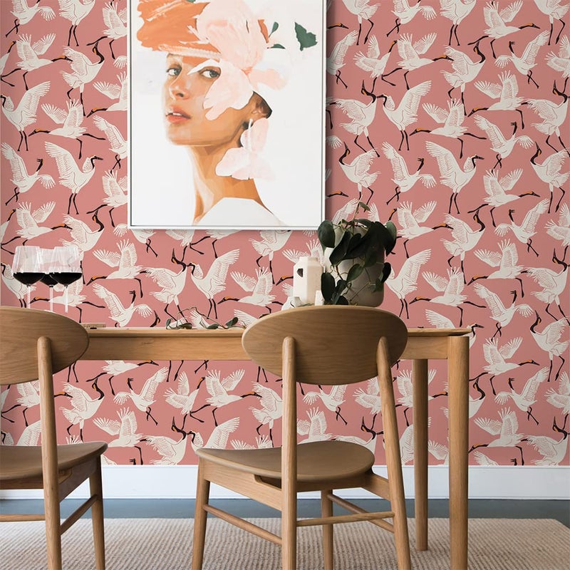 Tempaper x Novogratz Pink Family of Cranes Removable Peel and Stick Wallpaper, 20.5 in X 16.5 ft, Made in The USA - Image 2