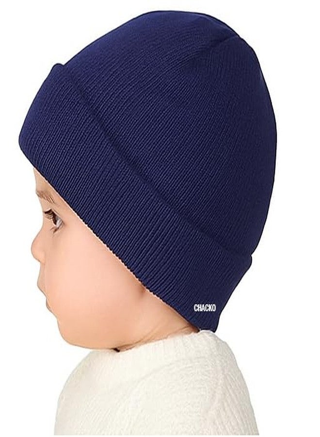 CHACKO Kids Winter Woolen Beanie Cap - Warm & Soft Knit Hat for Boys & Girls | Ideal for School & Cold Weather (Blue, Age 2-5 Years) - Pack of 1 - Image 3