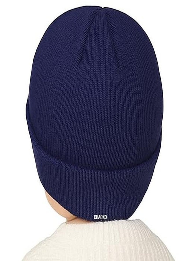 CHACKO Kids Winter Woolen Beanie Cap - Warm & Soft Knit Hat for Boys & Girls | Ideal for School & Cold Weather (Blue, Age 2-5 Years) - Pack of 1 - Image 2