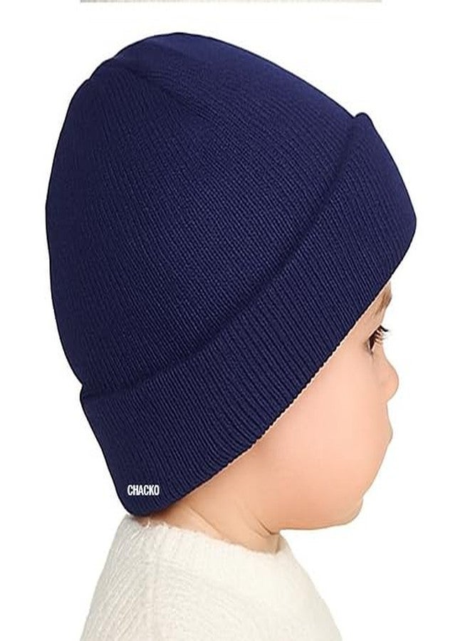 CHACKO Kids Winter Woolen Beanie Cap - Warm & Soft Knit Hat for Boys & Girls | Ideal for School & Cold Weather (Blue, Age 2-5 Years) - Pack of 1 - Image 4