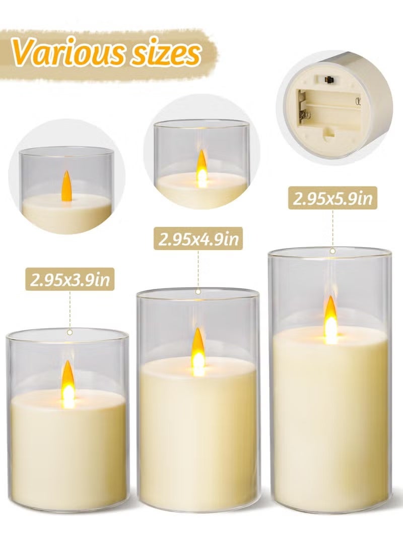YSR VEF 3 Piece LED Flameless Pillar Candles Set, Swing Flame with Remote Control Timer Battery Powered 3D Wick Lights for Home Decoration Parties (White) - Image 3