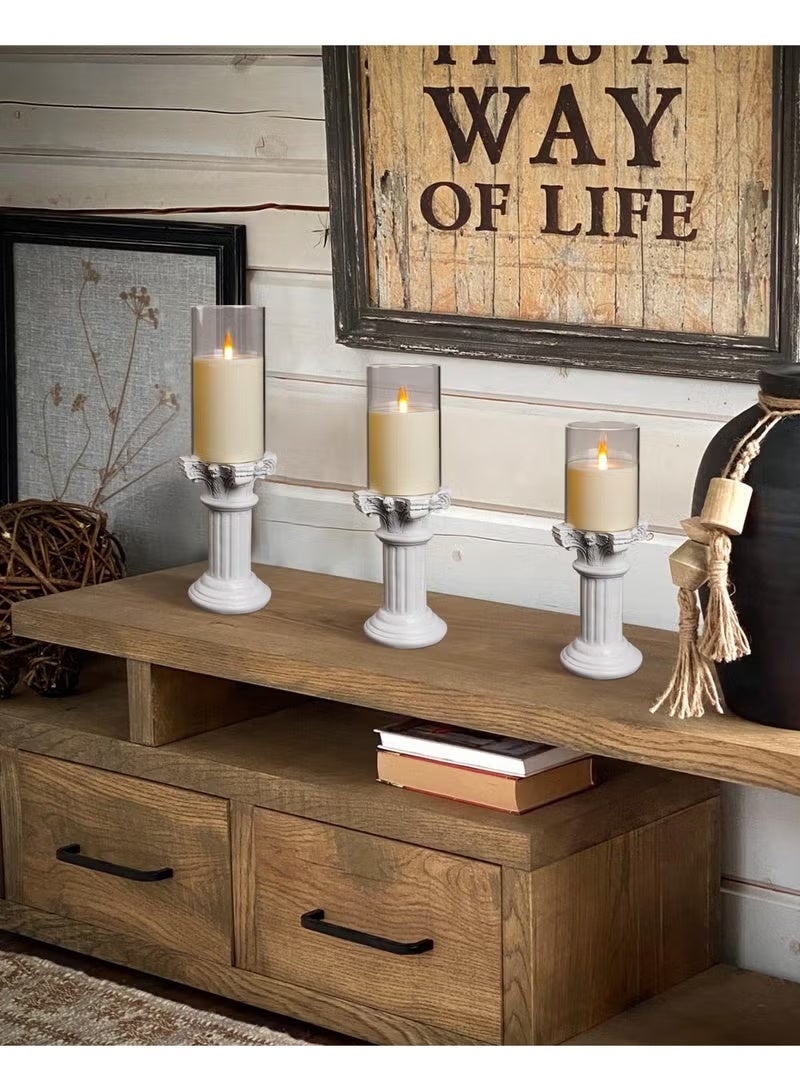 YSR VEF 3 Piece LED Flameless Pillar Candles Set, Swing Flame with Remote Control Timer Battery Powered 3D Wick Lights for Home Decoration Parties (White) - Image 2
