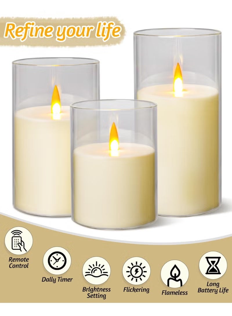 YSR VEF 3 Piece LED Flameless Pillar Candles Set, Swing Flame with Remote Control Timer Battery Powered 3D Wick Lights for Home Decoration Parties (White) - Image 5
