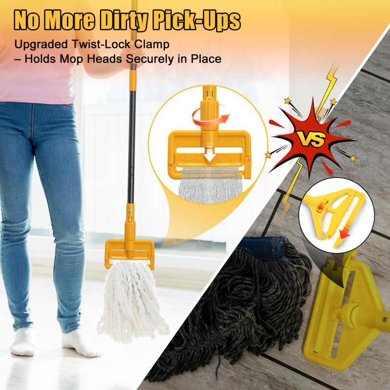 Wefaith Commercial Mop Handle Replacement - 60" Heavy Duty Industrial Janitor Mops Stick,Quick-Lock ABS Clamp,Professional for Restaurant,Office,Floor,Garage,Patio - Fit for String Mop,Looped-End Rag - Image 2