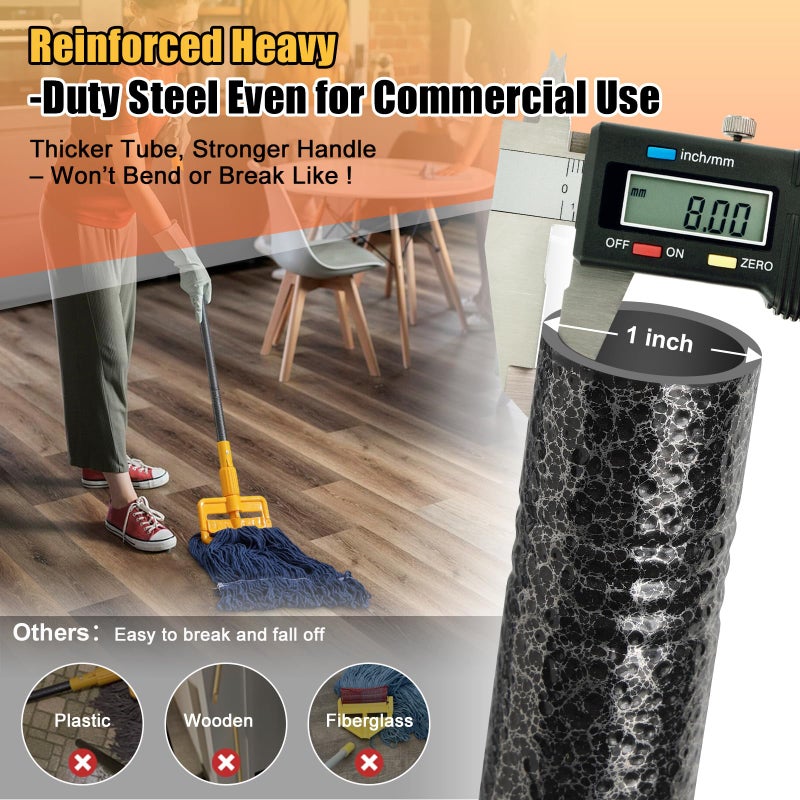 Wefaith Commercial Mop Handle Replacement - 60" Heavy Duty Industrial Janitor Mops Stick,Quick-Lock ABS Clamp,Professional for Restaurant,Office,Floor,Garage,Patio - Fit for String Mop,Looped-End Rag - Image 3