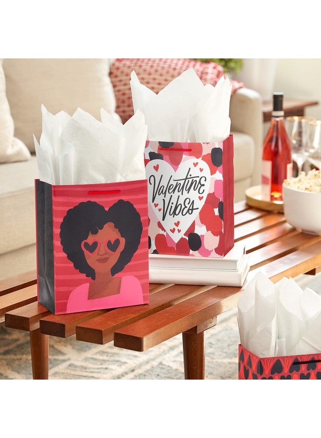 Hallmark Mahogany Valentine'S Day 9" Medium Gift Bag Bundle (4 Bags Valentine Vibes Hearts Sweet On You) For Friends Sisters Galentines Husband Wife - Image 2