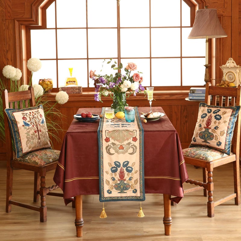 patdrea Designer Casual Wild Floral Velvet Table Runner 87 Inch Long, Brown Occult Bouquets Pattern Table Mat, Decoration for Kitchen Dining Coffee Table Cabinet Banquet Thanksgiving,12"*87" - Image 2