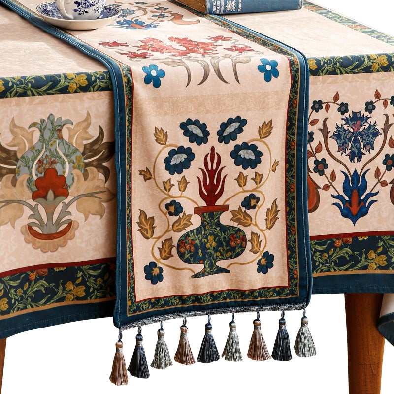 patdrea Designer Casual Wild Floral Velvet Table Runner 87 Inch Long, Brown Occult Bouquets Pattern Table Mat, Decoration for Kitchen Dining Coffee Table Cabinet Banquet Thanksgiving,12"*87" - Image 1