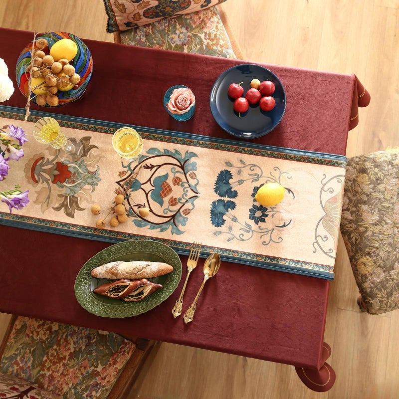 patdrea Designer Casual Wild Floral Velvet Table Runner 87 Inch Long, Brown Occult Bouquets Pattern Table Mat, Decoration for Kitchen Dining Coffee Table Cabinet Banquet Thanksgiving,12"*87" - Image 5