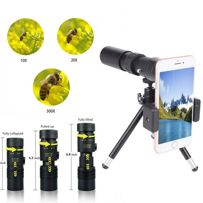 10-300X40mm Monocular Telescope with smartphone holder and tripod, Waterproof Compact Optical High Powered Monocular for Adults Kids Bird Watching Hunting Hiking Concert Travelling - Image 4